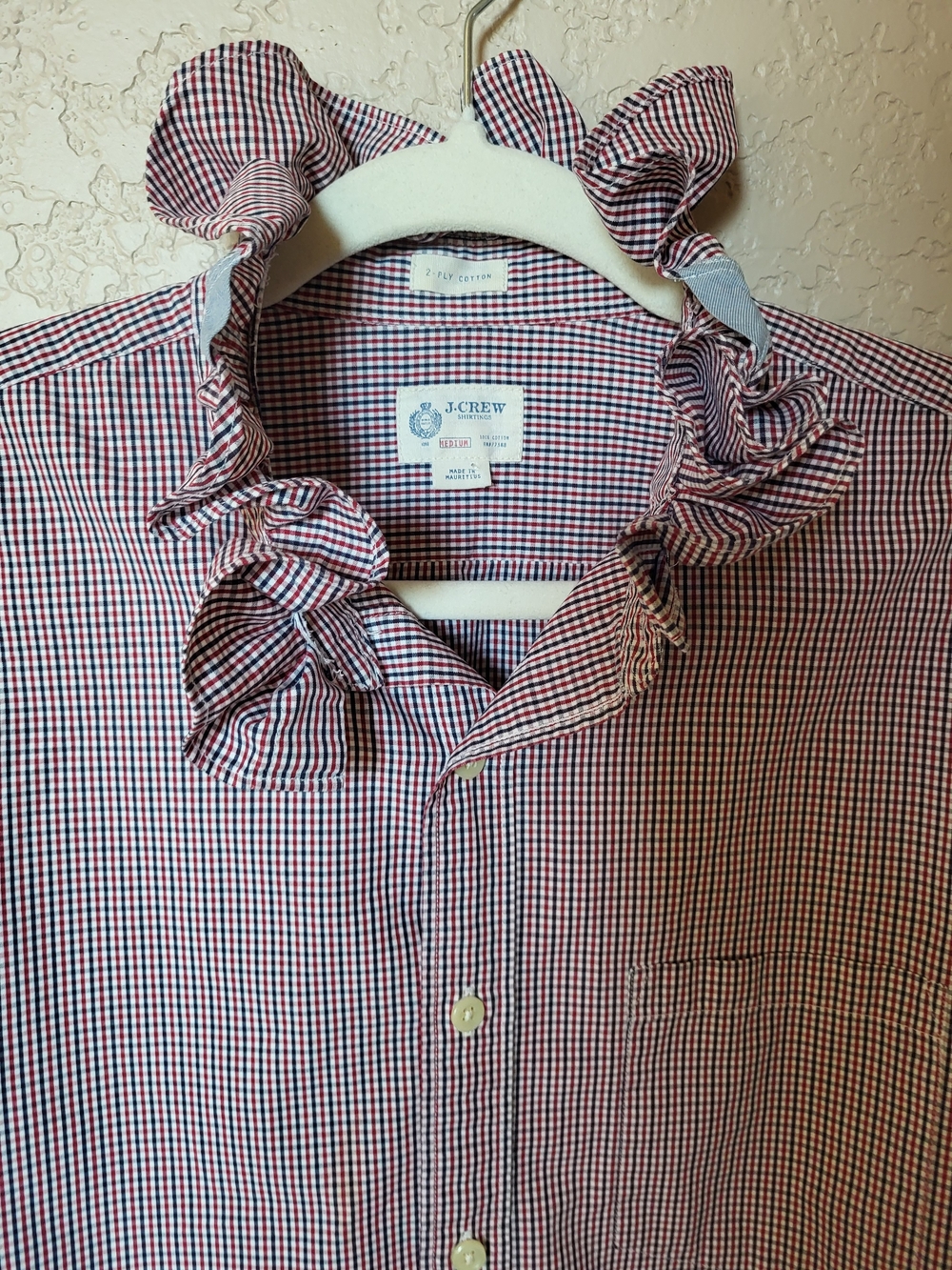Upcycled Ruffle J. Crew Red and Navy Gingham Button-Down Shirt